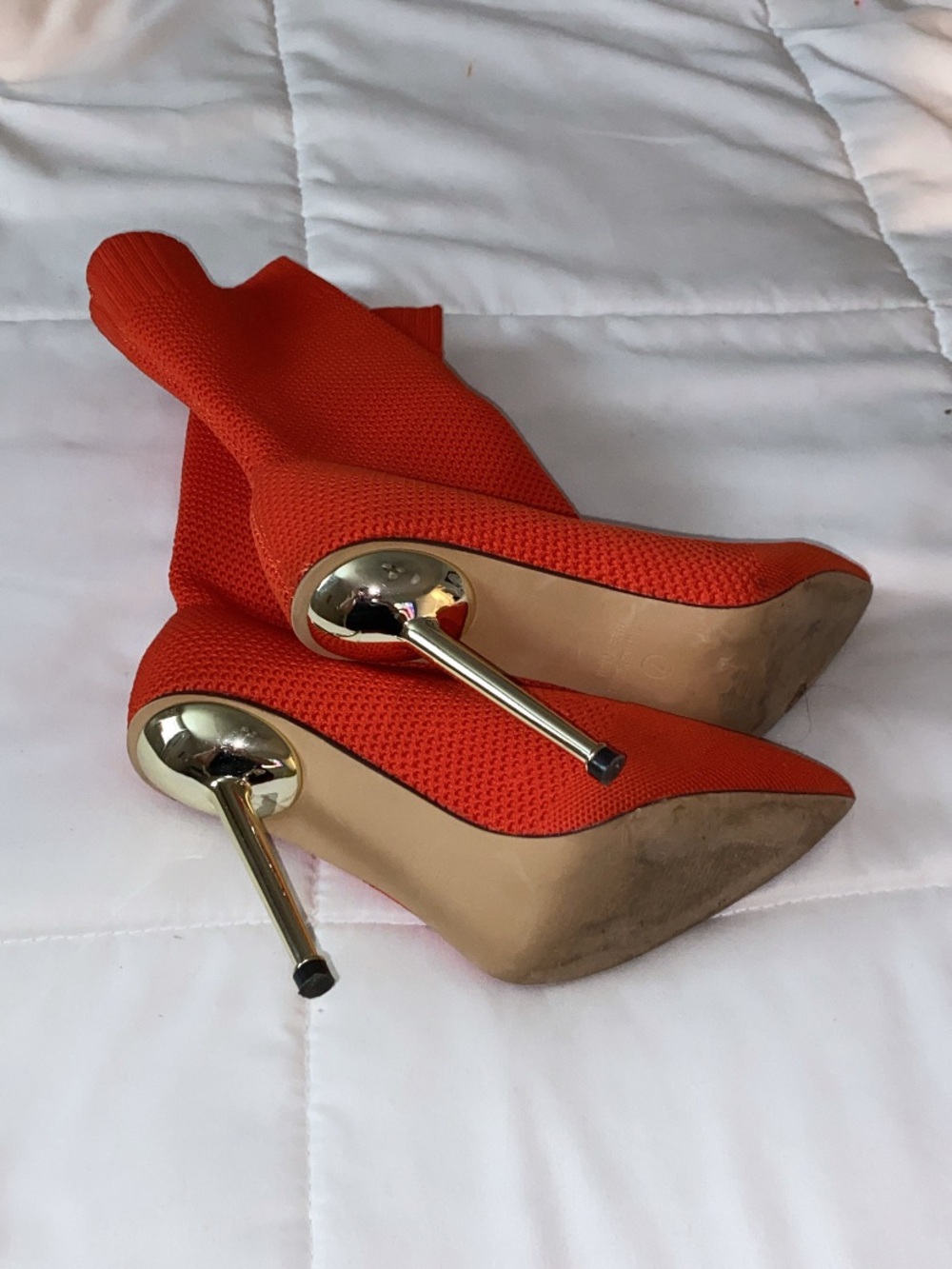 Steve Madden Orange Stretch Sock Boots with Gold Stiletto Heel